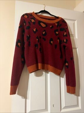 Women’s Burgundy Leopard Print Crewneck Sweater